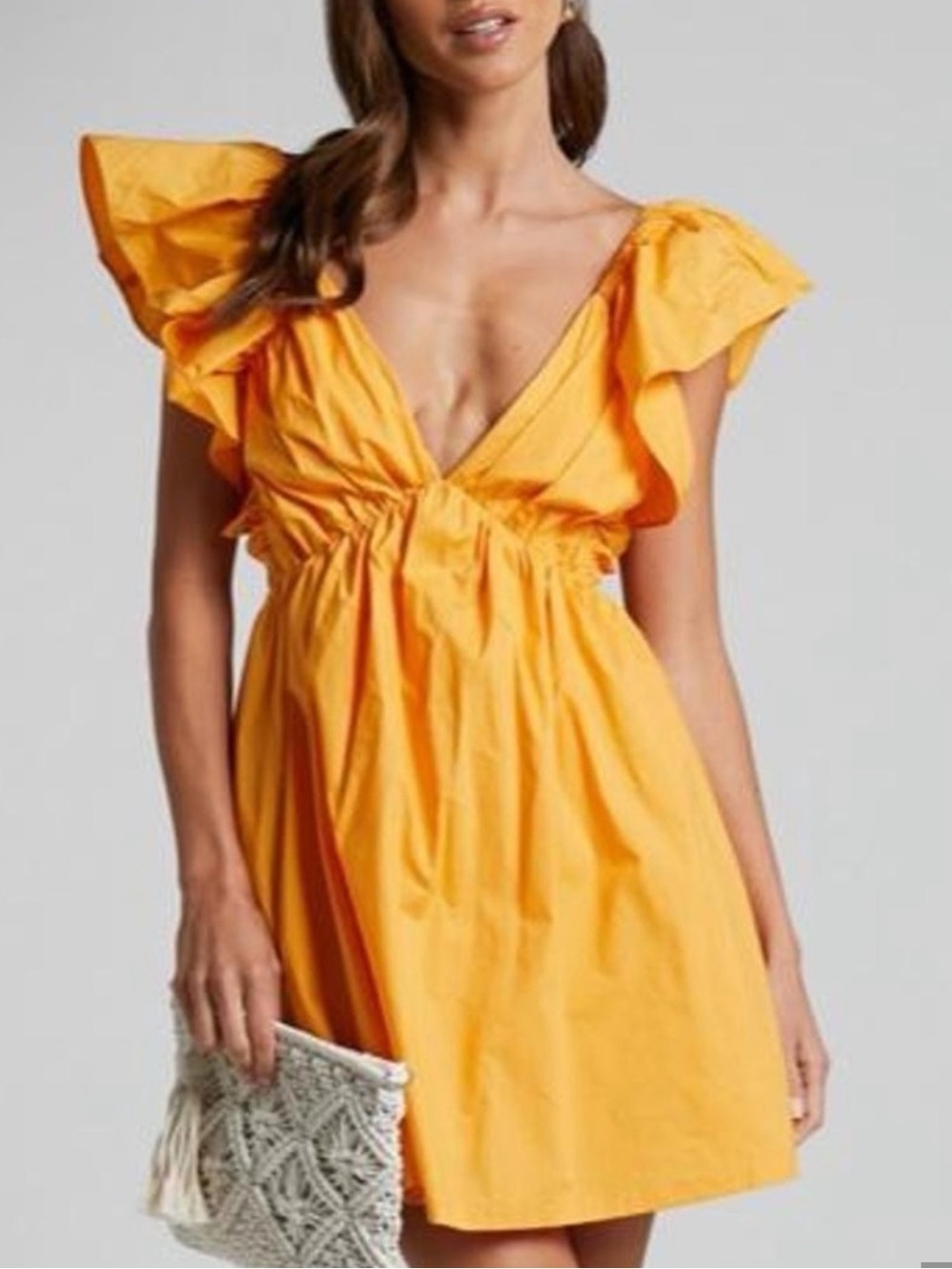 Ruffled V-Neck Mini Dress in Vibrant Orange - Picture 3 of 8